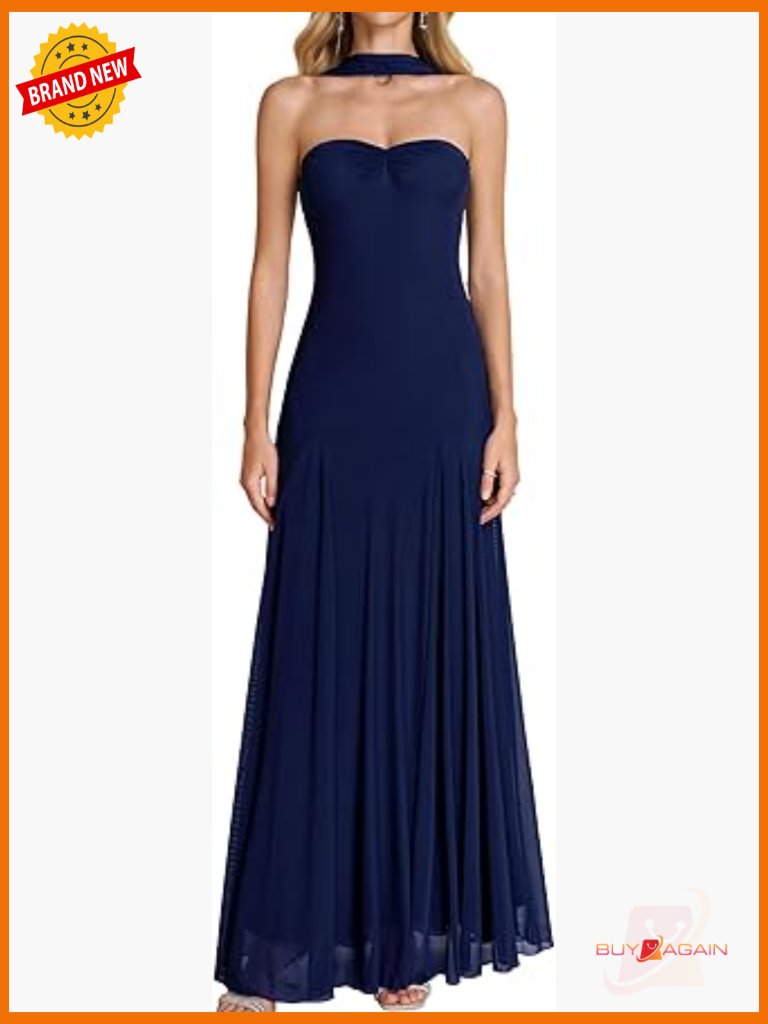 Halter Maxi Dress Formal Wedding Guest Cocktail Party Prom Dress 2026